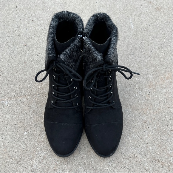 Torrid Sweater Cuff Black Vegan Leather Ankle Heeled Boots Booties - Picture 7 of 8